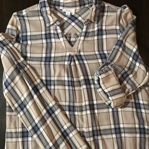 Cream and blue plaid shirt
